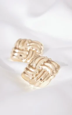 Gold Large Quilted Stud Earrings