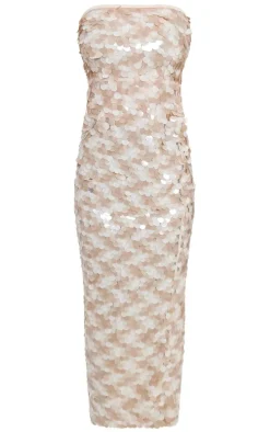 Gold Large Sequin Bandeau Maxi Dress