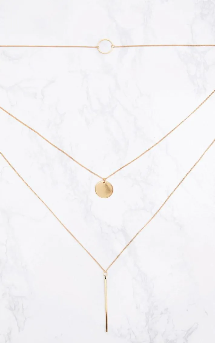 Gold Layered Disk Plunge Necklace