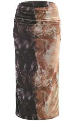 Gold Marble Printed Lined Mesh Maxi Skirt