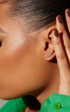 Gold Marquise Mini Ear Climber Stud Earrings