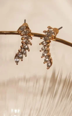 Gold Marquise Mini Ear Climber Stud Earrings