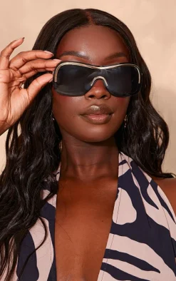 Gold Metal Detailing Visor Sunglasses