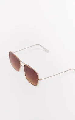 Gold Metal Square Frame Aviator Sunglasses