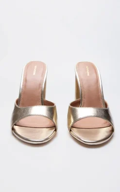 Gold Metallic Basic Block Heeled Mule Sandals