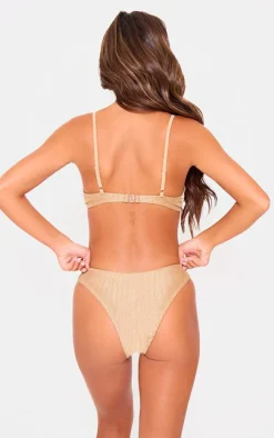 Gold Metallic Crinkle High Leg Bikini Bottoms