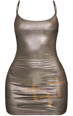 Gold Metallic Diamante Gothic Cross Mini Dress