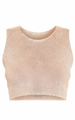 Gold Metallic Jersey Open Back Crop Top