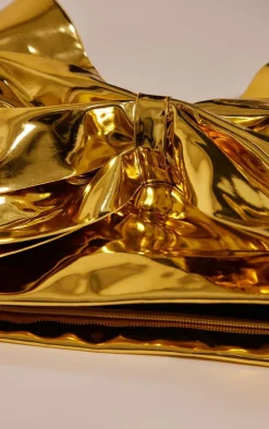 Gold Metallic Oversized Bow Clutch Bag