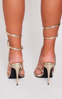 Gold Metallic PU Round Toe Spiral High Heeled Sandals