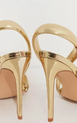 Gold Metallic PU Square Toe Padded Asymmetric High Heeled Sandals