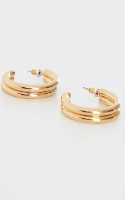 Gold Mini Chunky Double Hoop Earrings