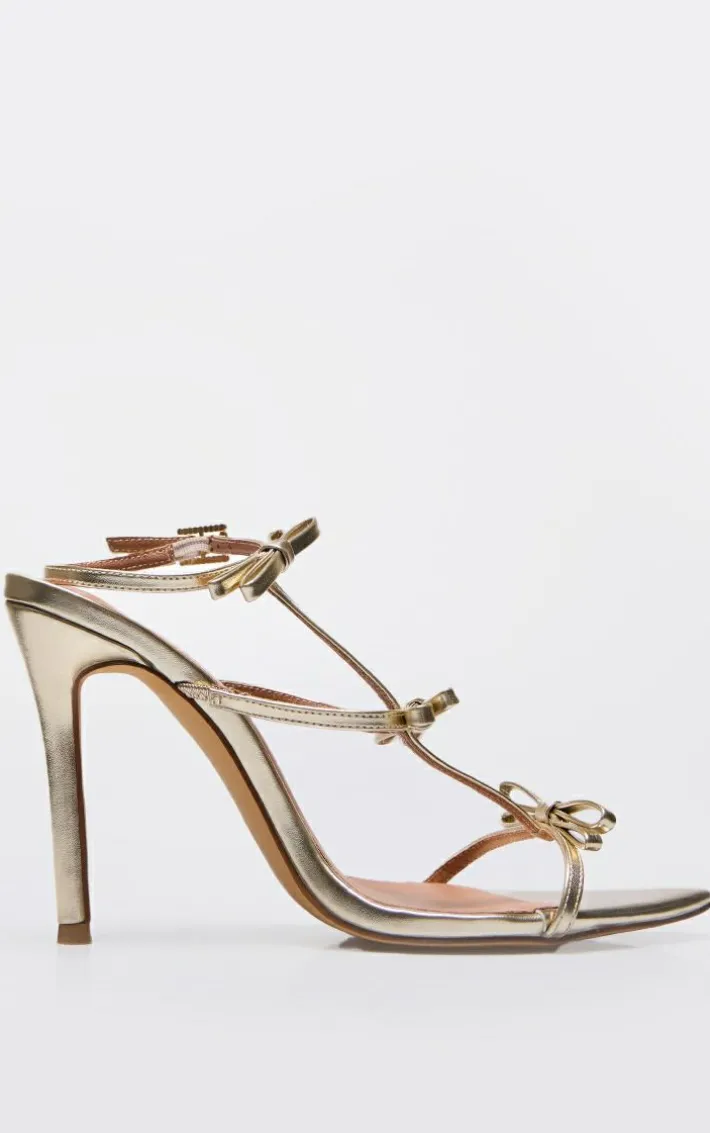 Gold Mirror PU Point Toe Strappy Heeled Sandals