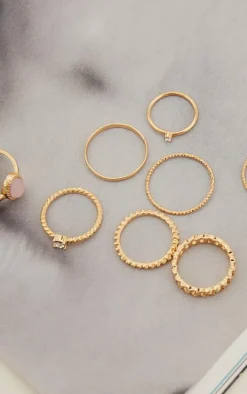 Gold Mixed Textured Ring 8 Pack