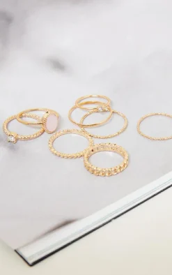 Gold Mixed Textured Ring 8 Pack