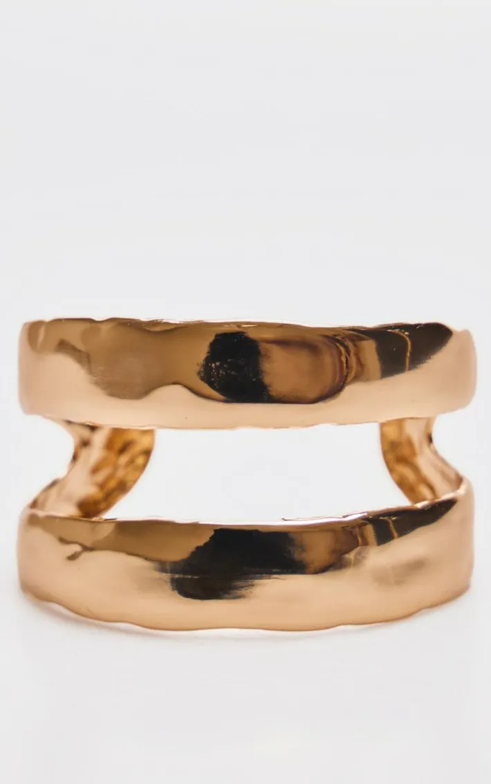 Gold Molten Double Cuff Bangle