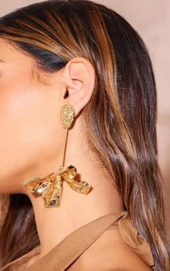 Gold Molten Flower Drop Statement Earrings