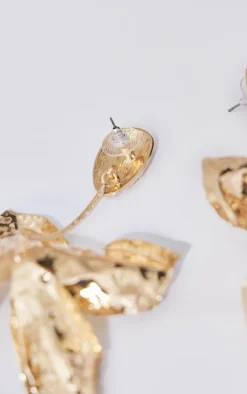 Gold Molten Flower Drop Statement Earrings