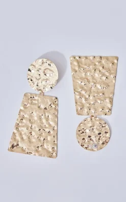 Gold Molten Oversized Abstract Statement Stud Earrings