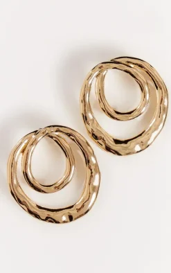 Gold Molten Swirl Round Statement Earrings