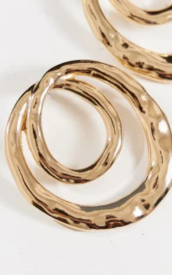 Gold Molten Swirl Round Statement Earrings