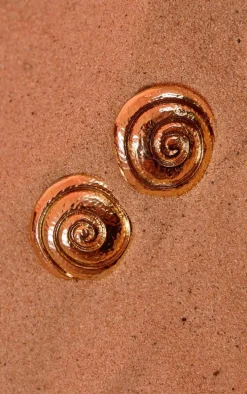 Gold Molten Swirl Statement Stud Earrings