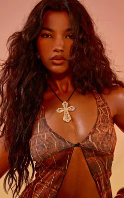 Gold Oversized Cross Cord Necklace