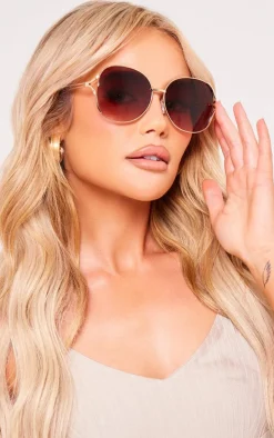 Gold Oversized Double Frame Round Sunglasses