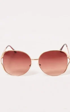 Gold Oversized Double Frame Round Sunglasses