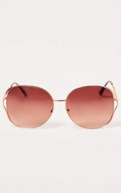 Gold Oversized Double Frame Round Sunglasses