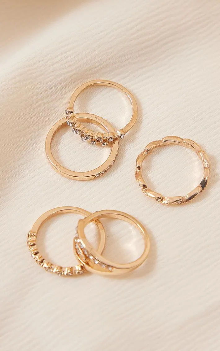 Gold Paved Ring Set 5 Pack