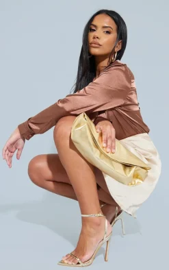 Gold Pu Point Toe Barely There High Heeled Sandals