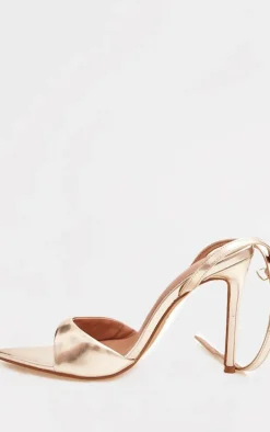 Gold PU Point Toe High Stiletto Heeled Sandals