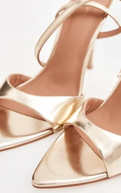 Gold PU Point Toe High Stiletto Heeled Sandals