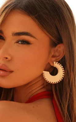 Gold Raffia Whipstitch Shiny Disc Earrings