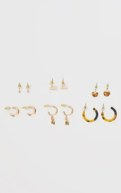 Gold Resin & Jewel Detail Multipack Earrings