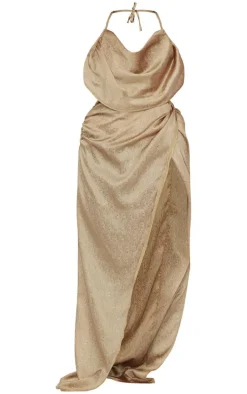 Gold Satin Cowl Neck Maxi Dress