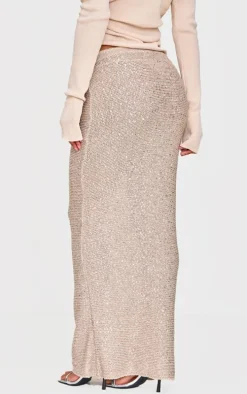 Gold Sequin Knit Low Rise Maxi Skirt