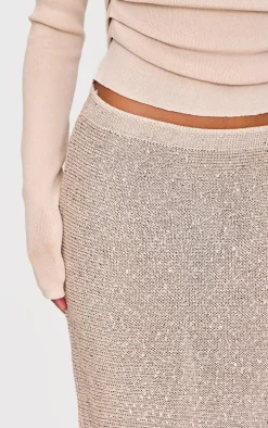 Gold Sequin Knit Low Rise Maxi Skirt