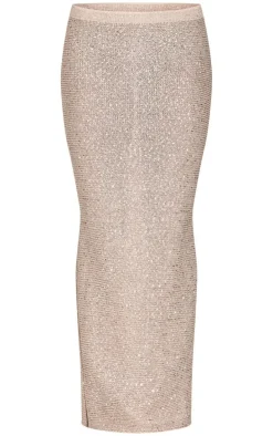 Gold Sequin Knit Low Rise Maxi Skirt