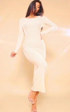 Gold Sequin Knitted Lace Back Maxi Dress