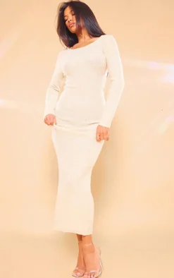 Gold Sequin Knitted Lace Back Maxi Dress