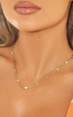 Gold Squared Hammered Textured Necklace