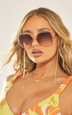 Gold Squared Hammered Textured Sunglasses Chain