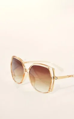 Gold Squared Hammered Textured Sunglasses Chain