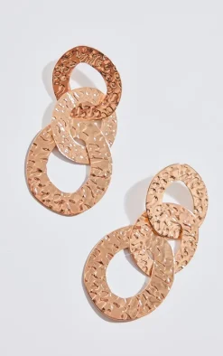 Gold Textured Link Drop Statement Earrings