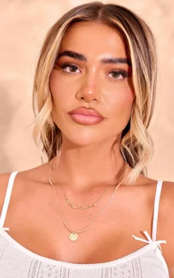 Gold Tonal Bead Layered Necklace