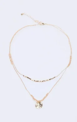 Gold Tonal Bead Layered Necklace