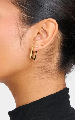 Gold Water Resistant Rectangular Hoop Earrings