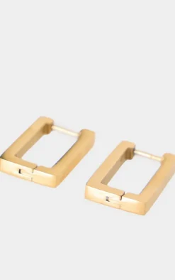 Gold Water Resistant Rectangular Hoop Earrings